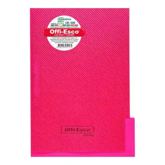 Carpeta Plástica Legajadora Oficio Marca Offiesco Color Fucsia