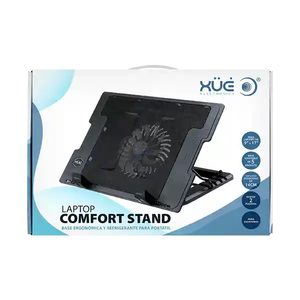 Base Disipadora De Calor Tipo Stand Con 1-ventilador, 4-posiciones, 2 Puertos Usb, Color Negro, Marca Xue Csv1