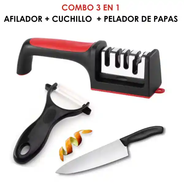 ! Super Promocion ! Combo 3 En 1 Afilador, Cuchillo Y Pelador De Papas O Verduras