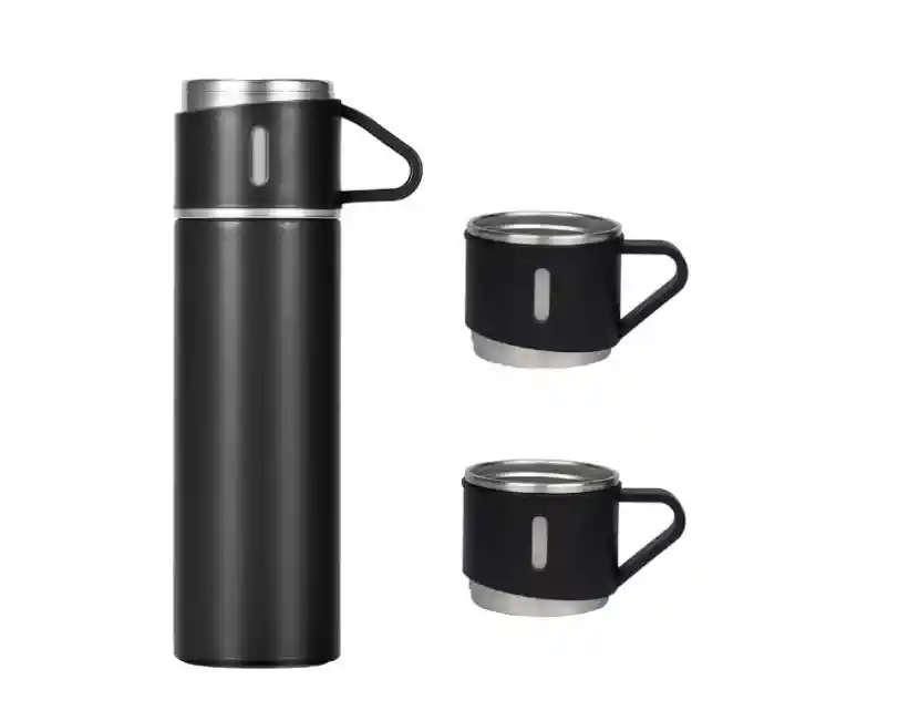 Termo 500ml Acero Inoxidable Térmico +3 Tazas Estuche Regalo