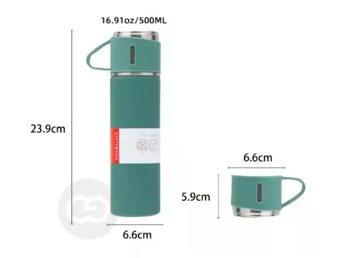 Termo 500ml Acero Inoxidable Térmico +3 Tazas Estuche Regalo