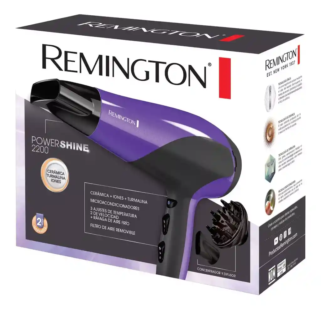 Secador Remington Power Shine Con Cerámica Iónes Y Turmalina Color Violeta 125v