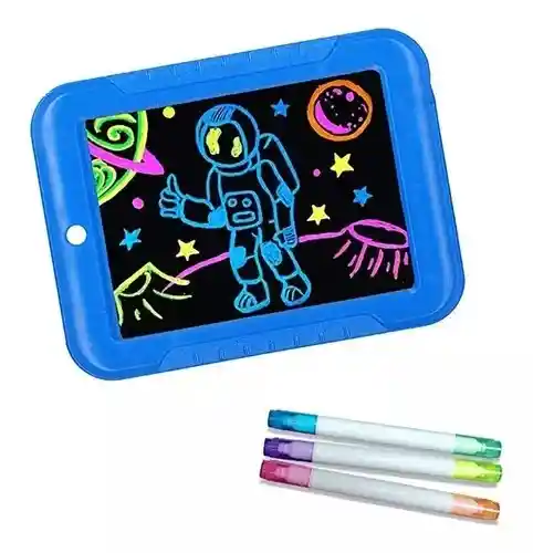 Tablero De Dibujo Luz Led Magic Pac + 6 Marcadores+ Platilla