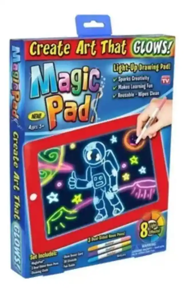 Tablero De Dibujo Luz Led Magic Pac + 6 Marcadores+ Platilla