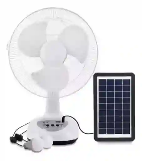 Ventilador Recargable De Mesa 12 Con Panel Solar Y Bombillos