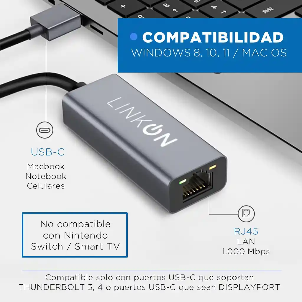 Adaptador Usb A Rj45 Cable Red Linkon Ethernet 10/100/1000