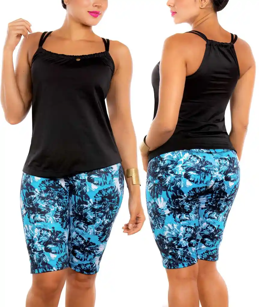 Short Capri De Vestido De Baño Praie 0002 Azul Estampado S M L Xl 2xl 3xl