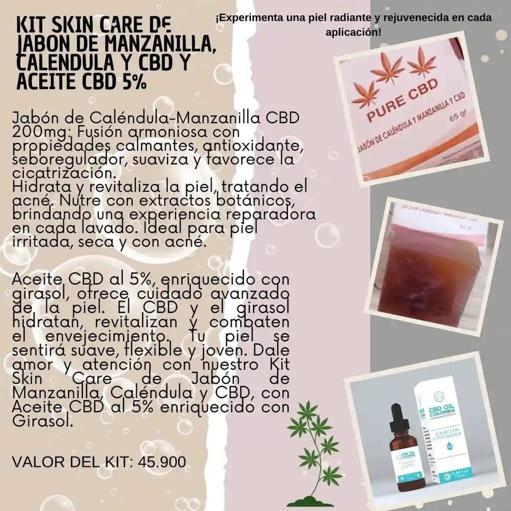 Kit Skin Care De Jabón De Manzanilla, Caléndula Y Cbd, Junto Con Nuestro Aceite Cbd Al 5%