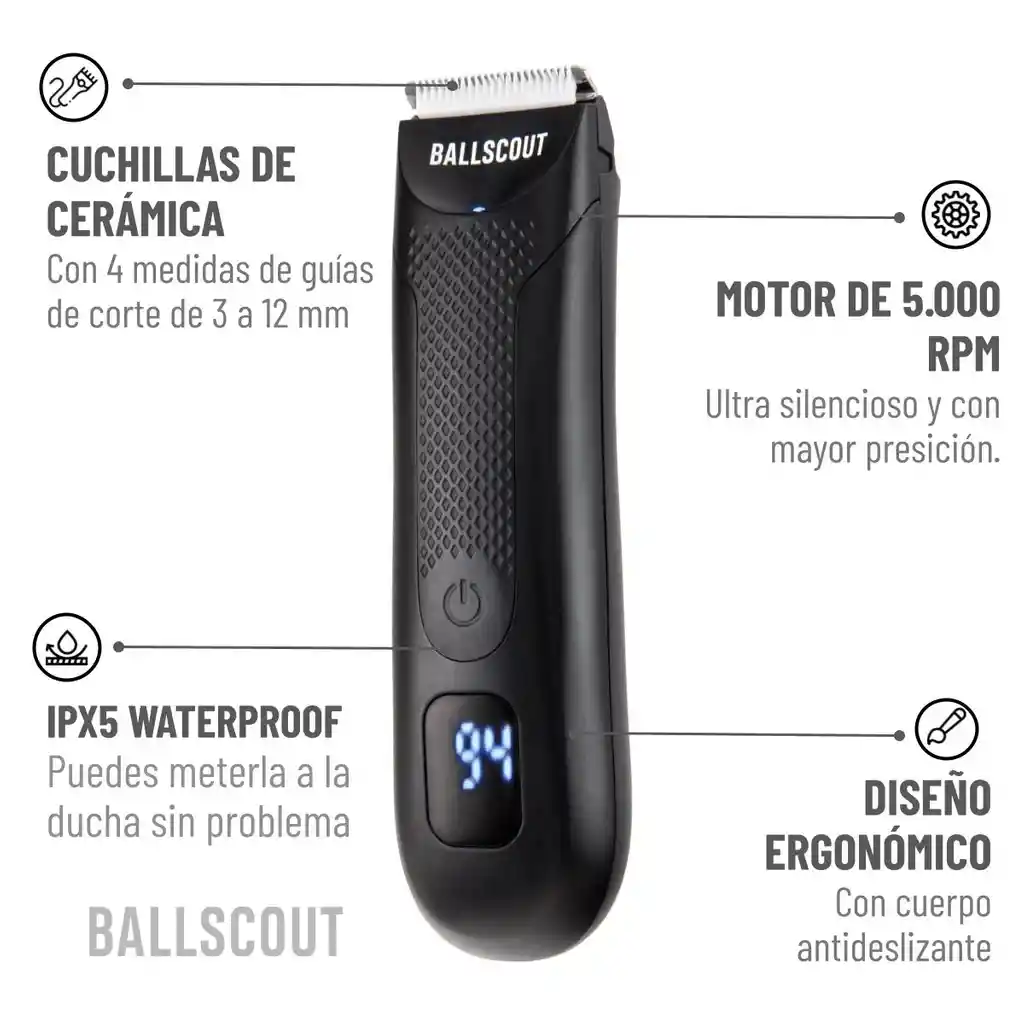 Maquina Afeitadora Inalambrica Ballscout Resistente Agua Kit