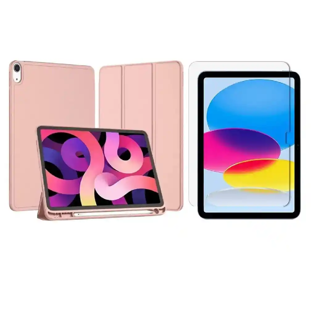 Estuche Smart Case Ipad 10ma Gen Oro Rosa + Vidrio