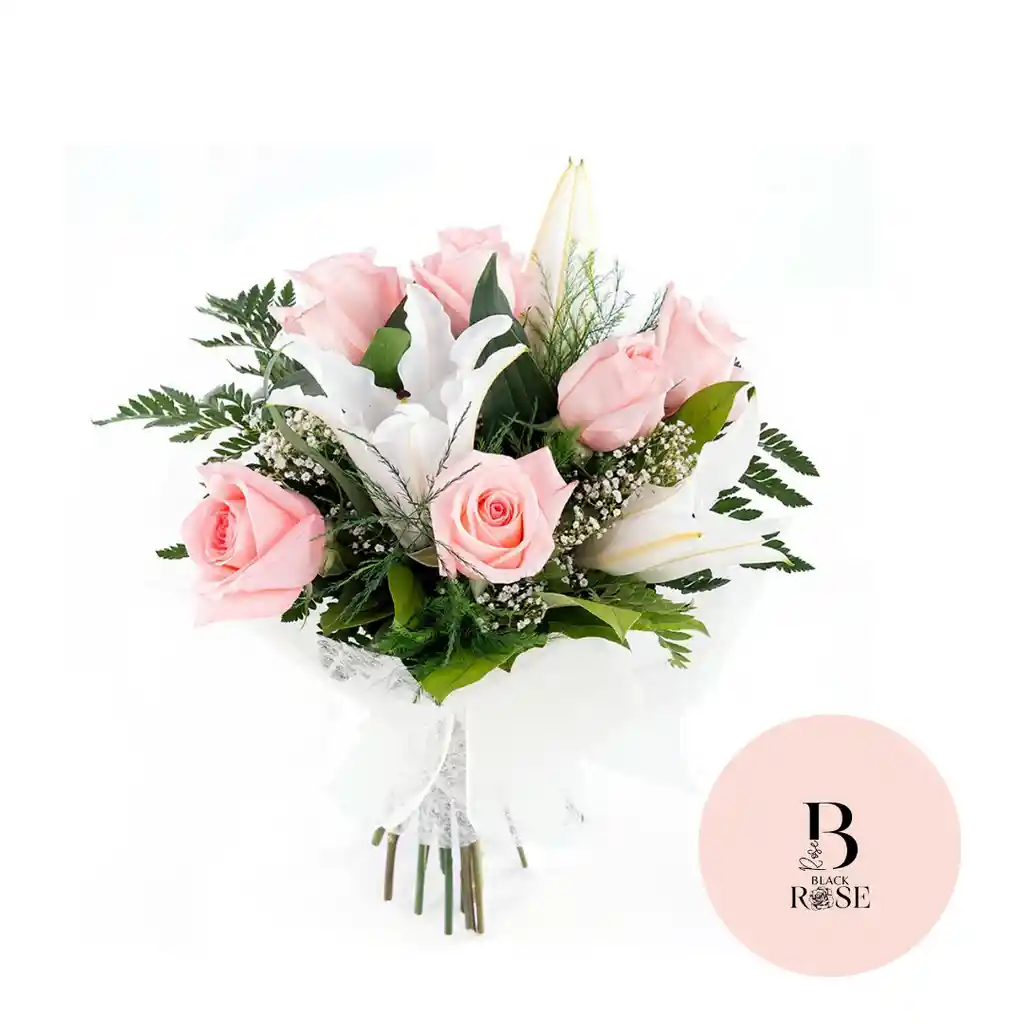 Rosas Rosadas, Lirios Blancos En Bouquet