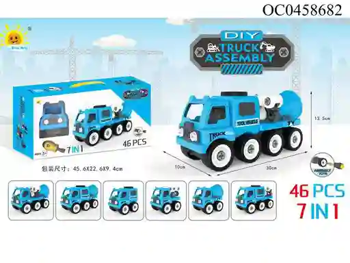 Vehiculo Truck Assembly 7 In 1 Contruction Blue