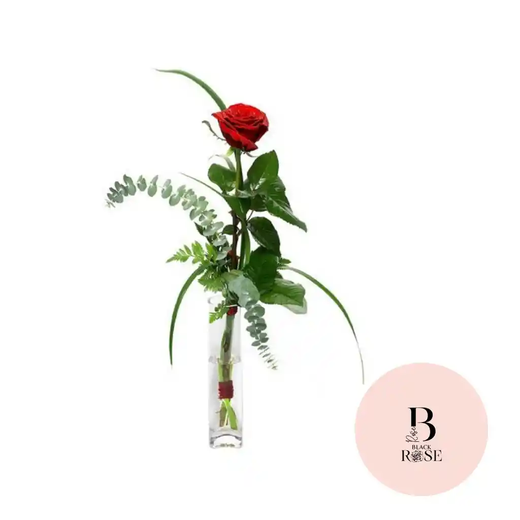 Rosa Roja En Jarron Solitario