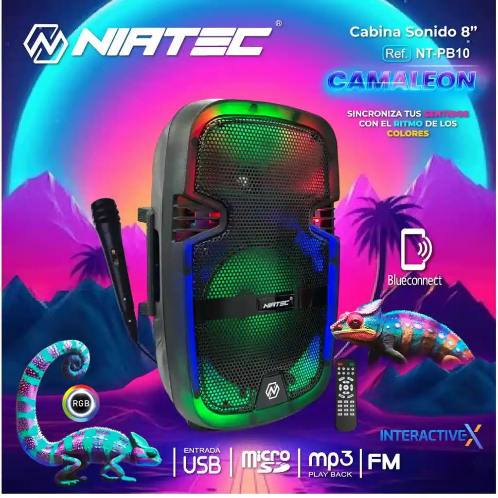 Parlante Cabina Recargable 8 Niatec Nt-pb10 Camaleón / Cabina Recargable 8" Niatec Camaleon