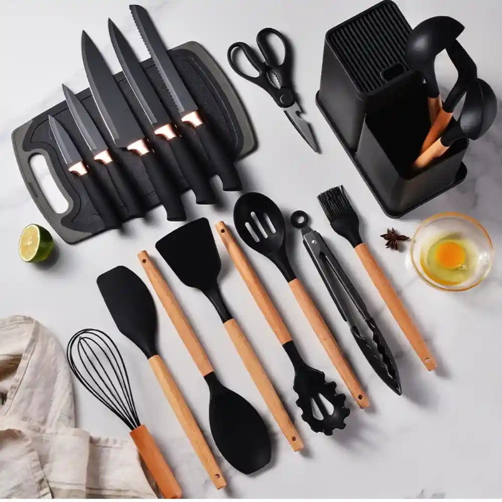 Set Utensilios Cocina En Silicona Y Juegos De Cuchillos 19pc