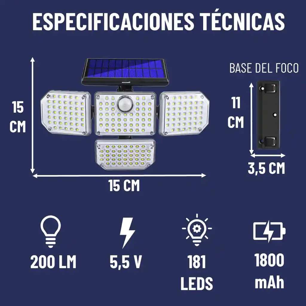 Lampara Solar Led Exterior Maxwell Sensor Movimiento 4 Direc