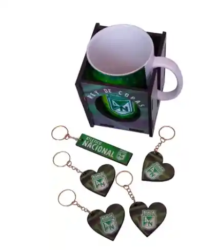 Set Taza Atlético Nacional + 5 Llaveros Futbol Regalo Mugs