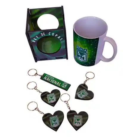 Set Taza Atlético Nacional + 5 Llaveros Futbol Regalo Mugs