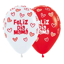 Bombas Globo Biodegradable De Latex Feliz Dia Mama Corazones Rojas Y Blancas R12