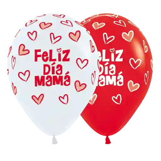 Bombas Feliz Dia Mamá Corazones Rojas Y Blancas R12