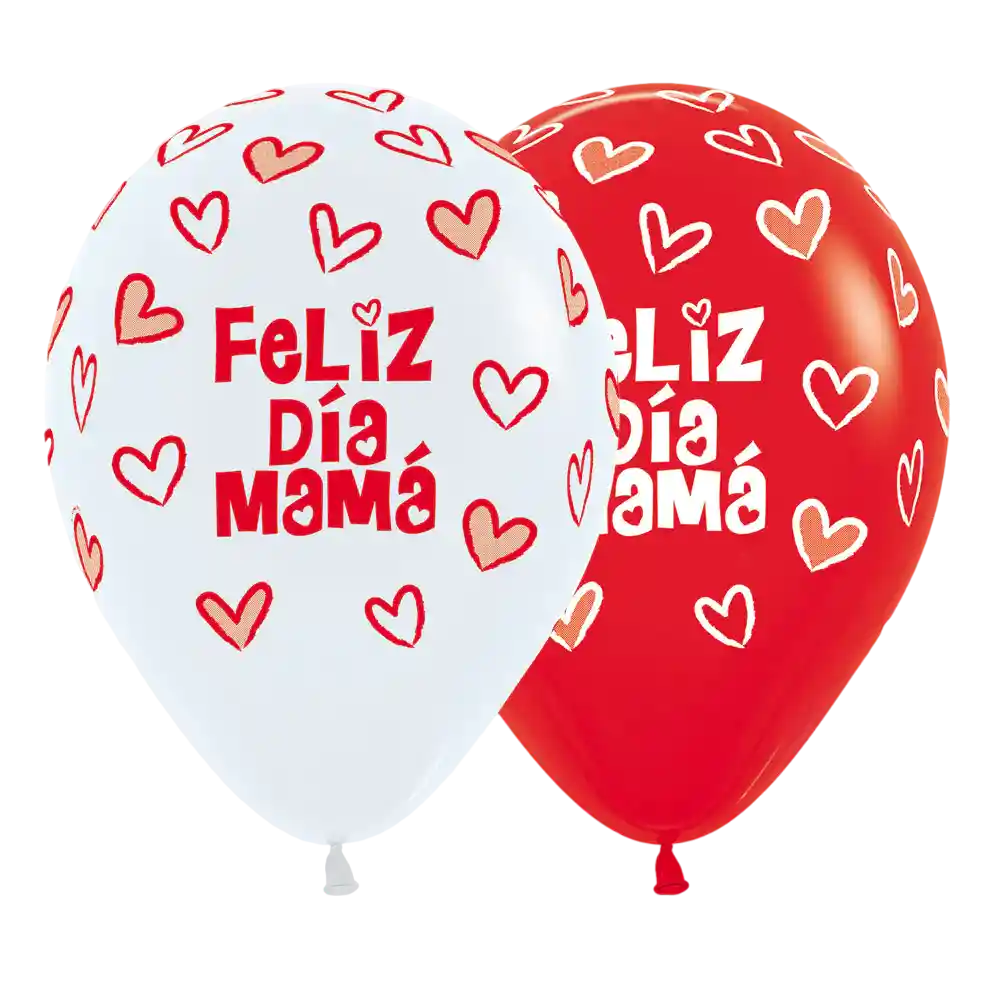 Bombas Globo Biodegradable De Latex Feliz Dia Mama Corazones Rojas Y Blancas R12