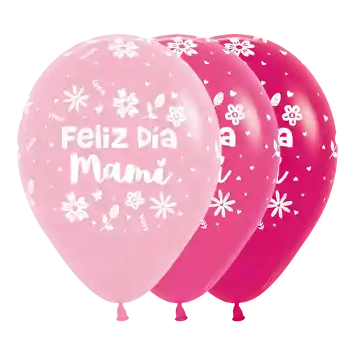 Bombas Globo Biodegradable De Latex Feliz Dia Mami Flores Surtidas R12