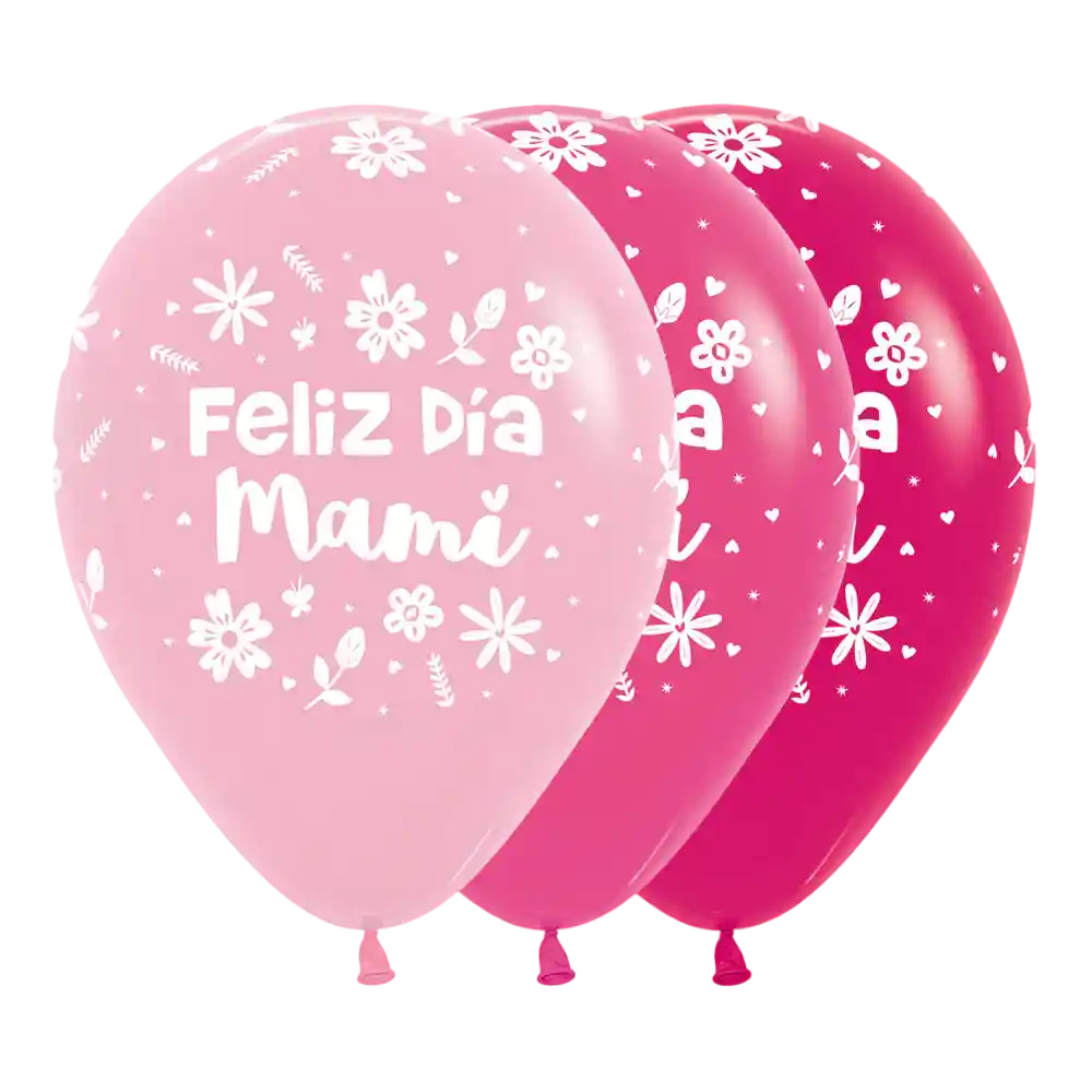 Bombas Globo Biodegradable De Latex Feliz Dia Mami Flores Surtidas R12