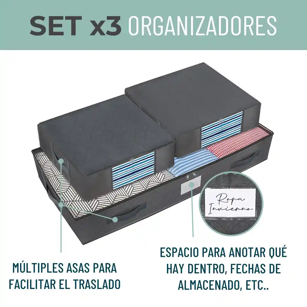 Organizador De Ropa Casatua Almacenamiento Bajo Cama Set 3