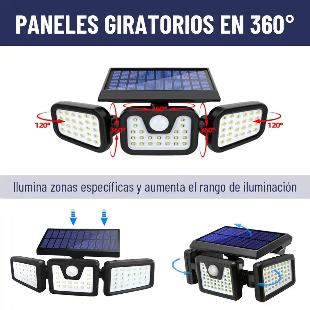 Lampara Solar Led Exterior Maxwell Sensor Movimiento 3 Direc