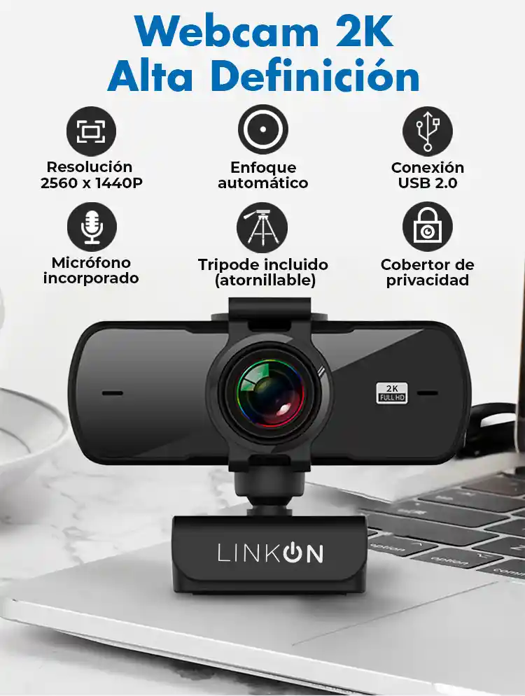 Webcam Camara Web Linkon 2k 1440p Usb Microfono + Tripode