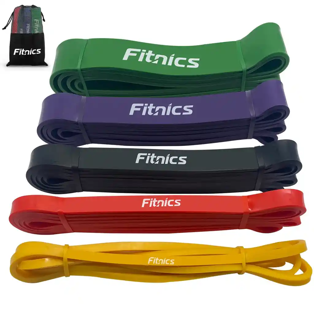 Bandas Elasticas Resistencia Poder Fitnics Set 5 Latex + Bolsa