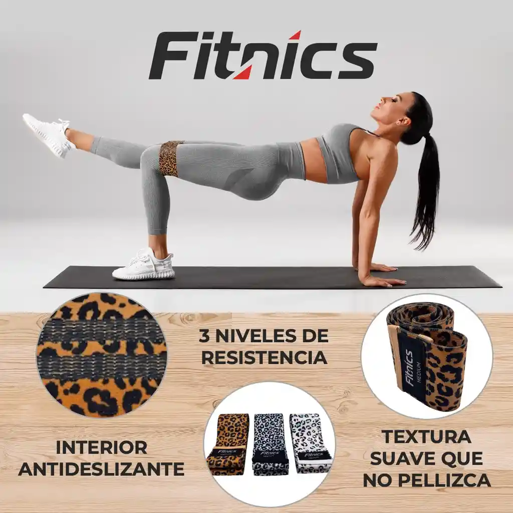 Bandas Elasticas Resistencia Tela Estampada Fitnics Set X 3