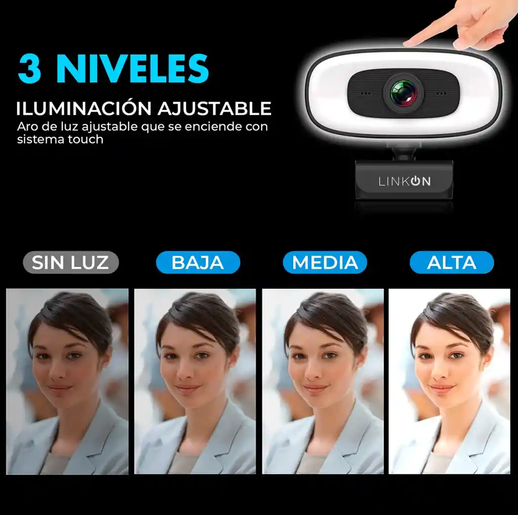 Webcam Camara Web 2k Aro De Luz Microfono Tripode Cubrelente
