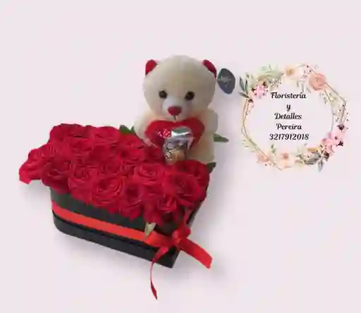 Caja Corazon Rosas Y Peluche