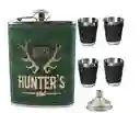 Licorera Whizkera Acero Inox 9oz Hunters +4 Copas + Embudo