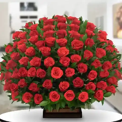 Canasta De 100 Rosas Rojas