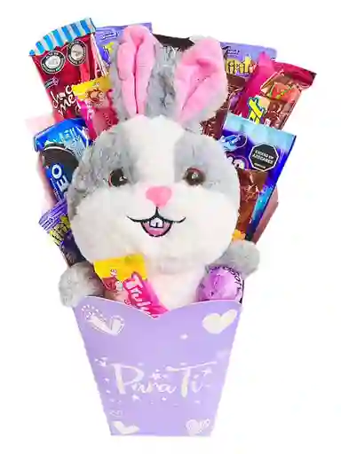 Regalo Especial Conejo Con Dulces Y Chocolates - Feliz Dia - Dia De Los Niños - Feliz Cumpleaños - Conejo De Pascua