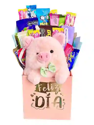 Regalo Especial Con Cerdito Y Dulces, Te Hatsu, Chocolates, Cereal Flips Y Mas - Feliz Dia - Dia De Los Niños - Feliz Cumpleaños - Regalo Toda Ocasión