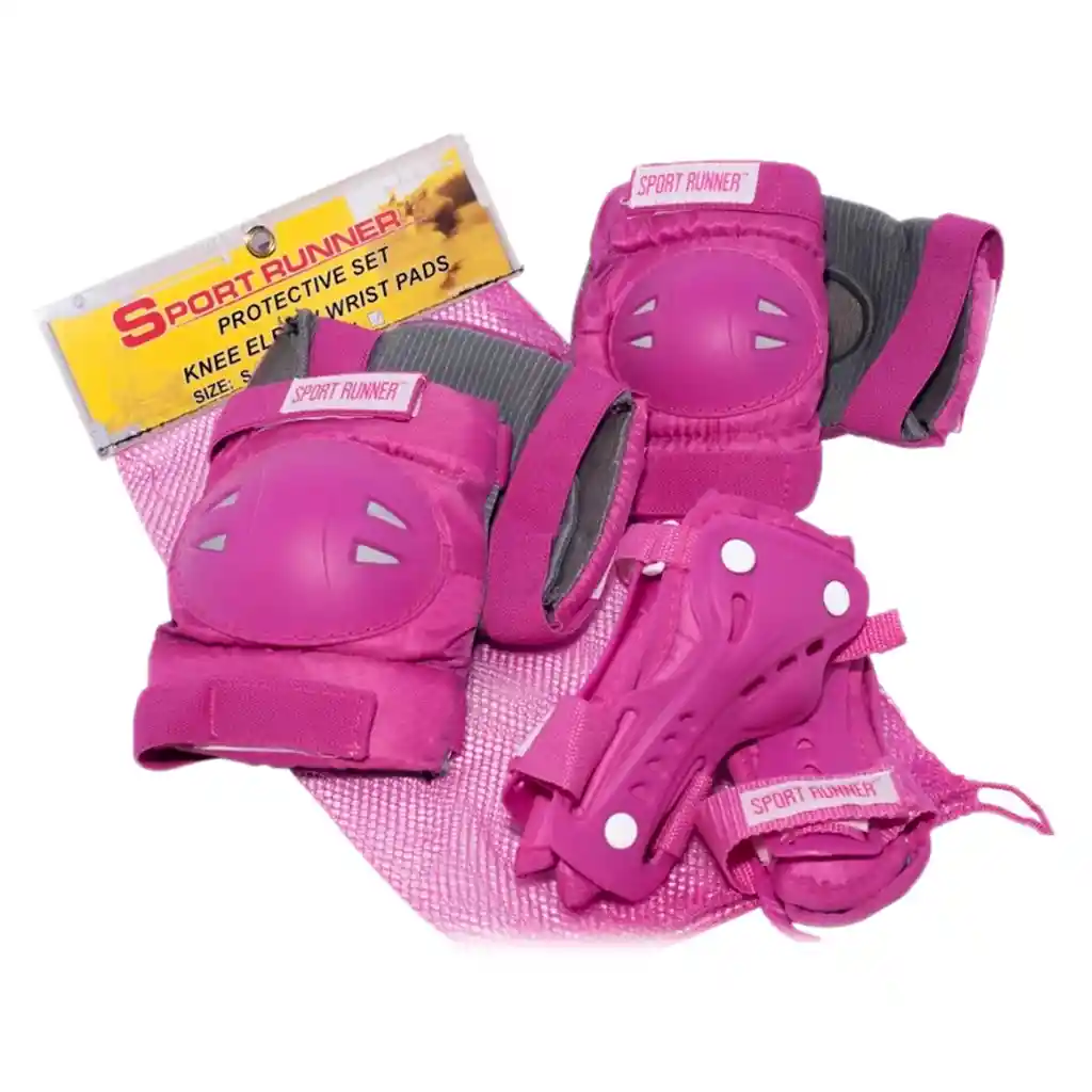 Kit Protección Semipro Rodilleras + Coderas + Manos Niñas Malla Rosa