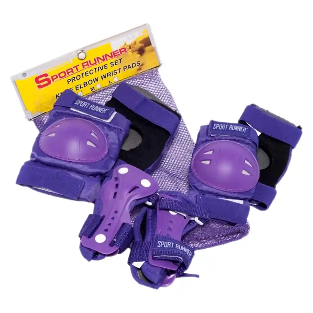 Kit Protección Semipro Rodilleras + Coderas + Manos Niñas Malla Morado