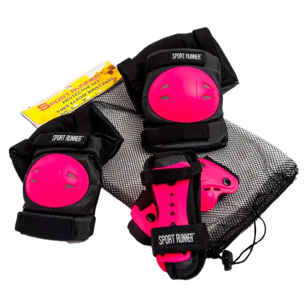 Kit Protección Semipro Rodilleras + Coderas + Manos Niñas Malla Negro/rosa