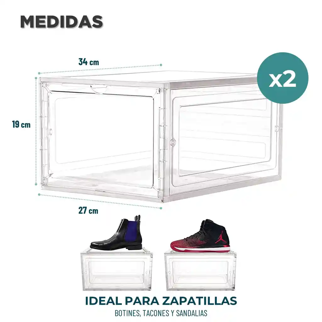 Caja Organizadora De Zapatos Set X2 Banhaus Apilable Premium