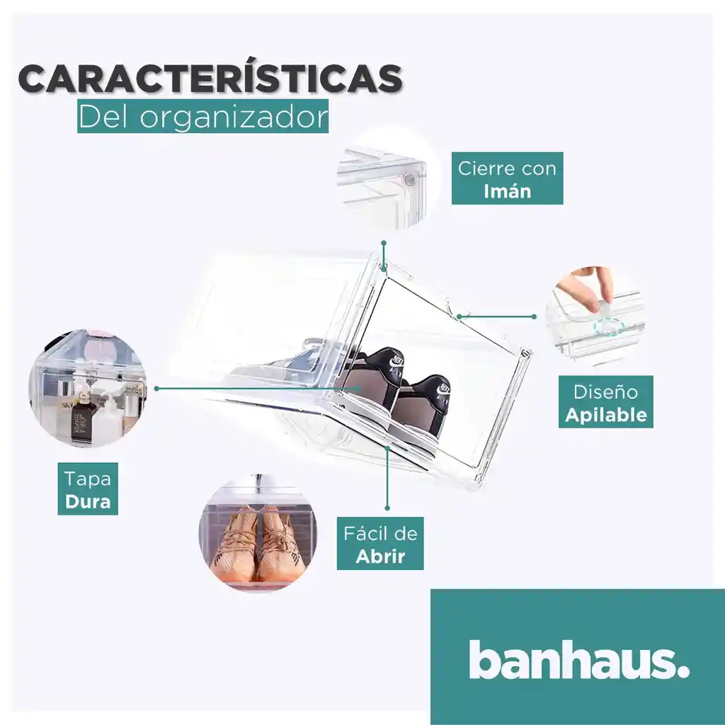 Caja Organizadora De Zapatos Set X2 Banhaus Apilable Premium