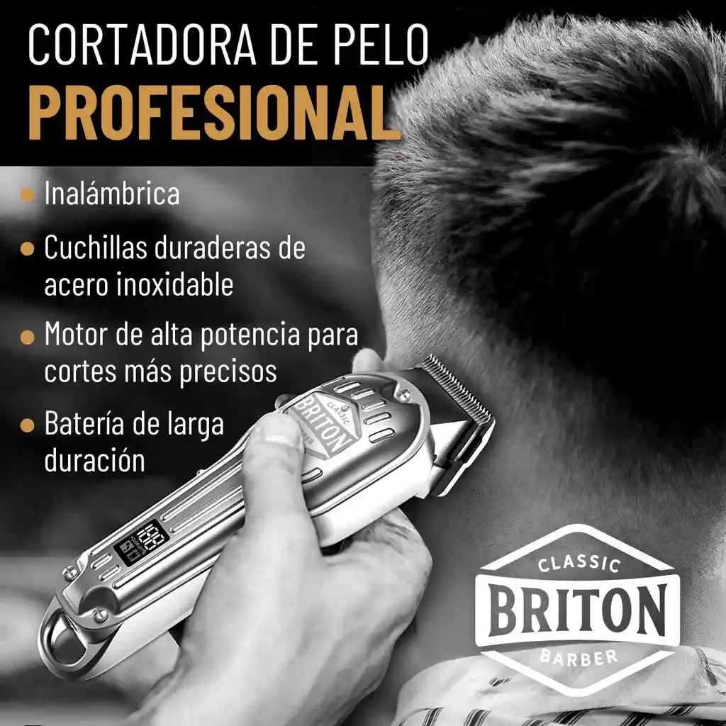 Maquina Afeitadora Cortadora Pelo Inalambrica Briton+kit Pro