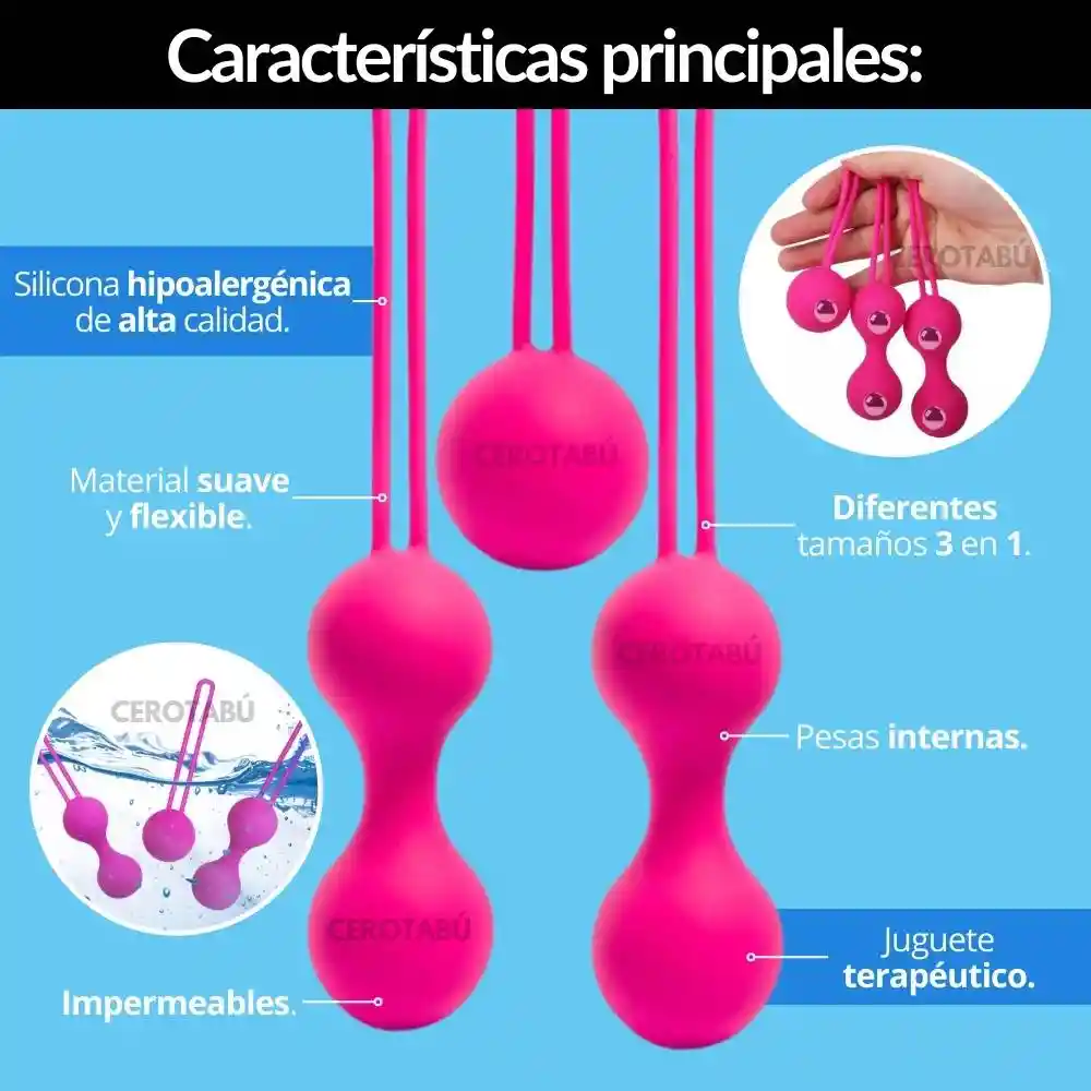 Kit 3 Bolas Vaginales Kegel Con Peso Silicona Médica