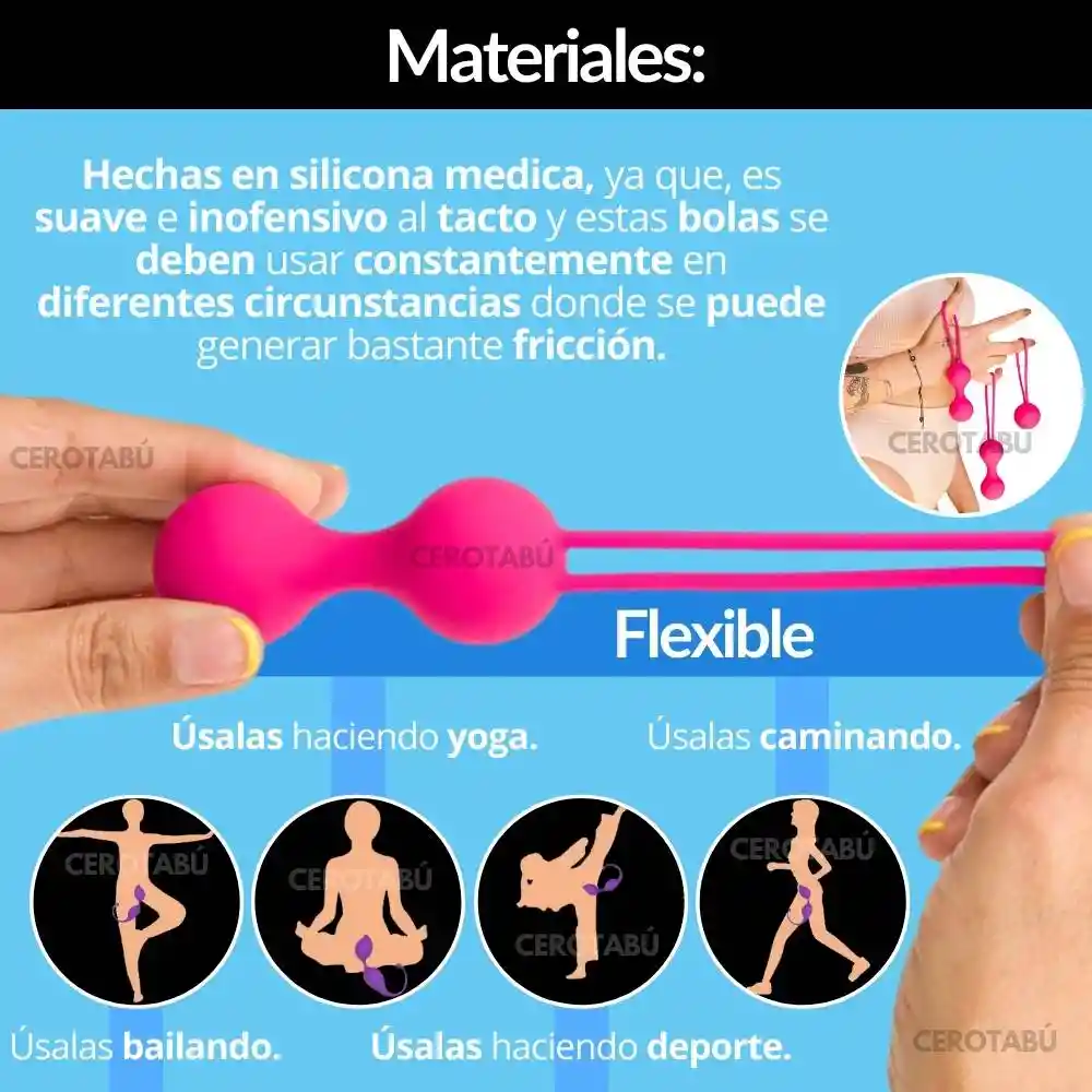 Kit 3 Bolas Vaginales Kegel Con Peso Silicona Médica