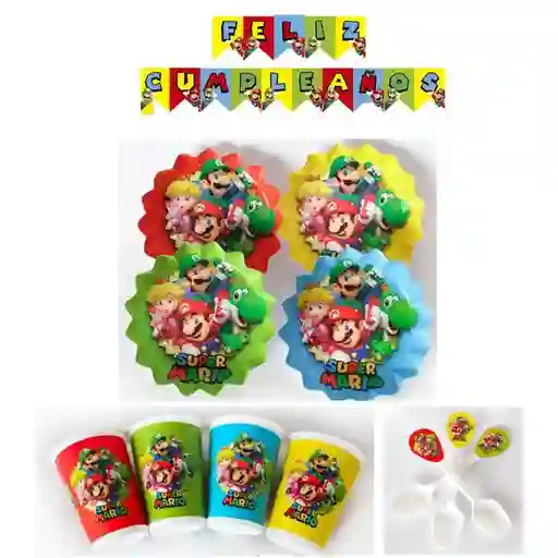 Kit Fiesta Super Mario Bros Para 12 Niños Decoracion
