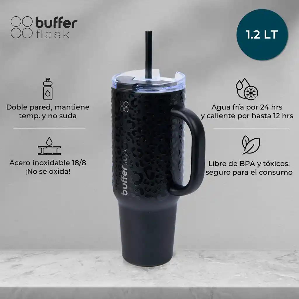 Vaso Termo Termico Manija Y Pitillo 1,2l Buffer Acero Inox