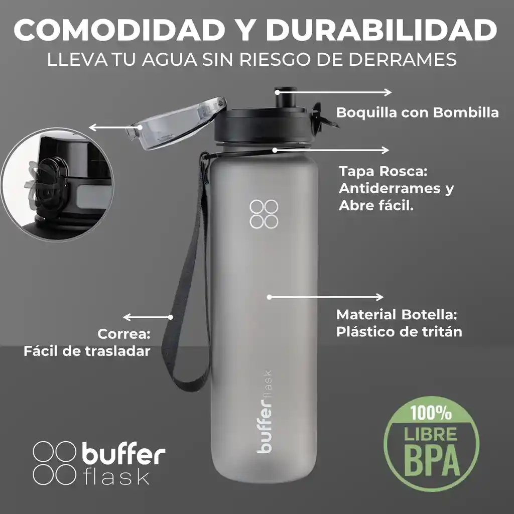 Botella Agua 1l Botilito Buffer Deporte Ciclismo Gimnasio
