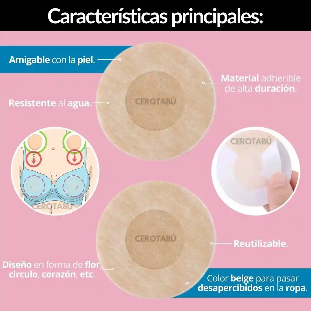 Cubre Pezón Adhesivo X10/5 Pares Invisible Tapa Pezón Redondo